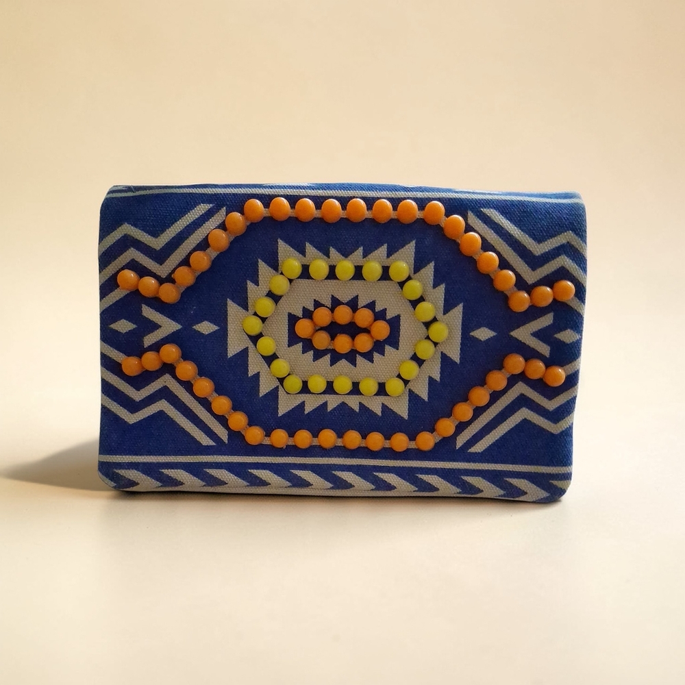 Street Level Blue Aztec Beaded Wristlet with Yellow and Orange Accents